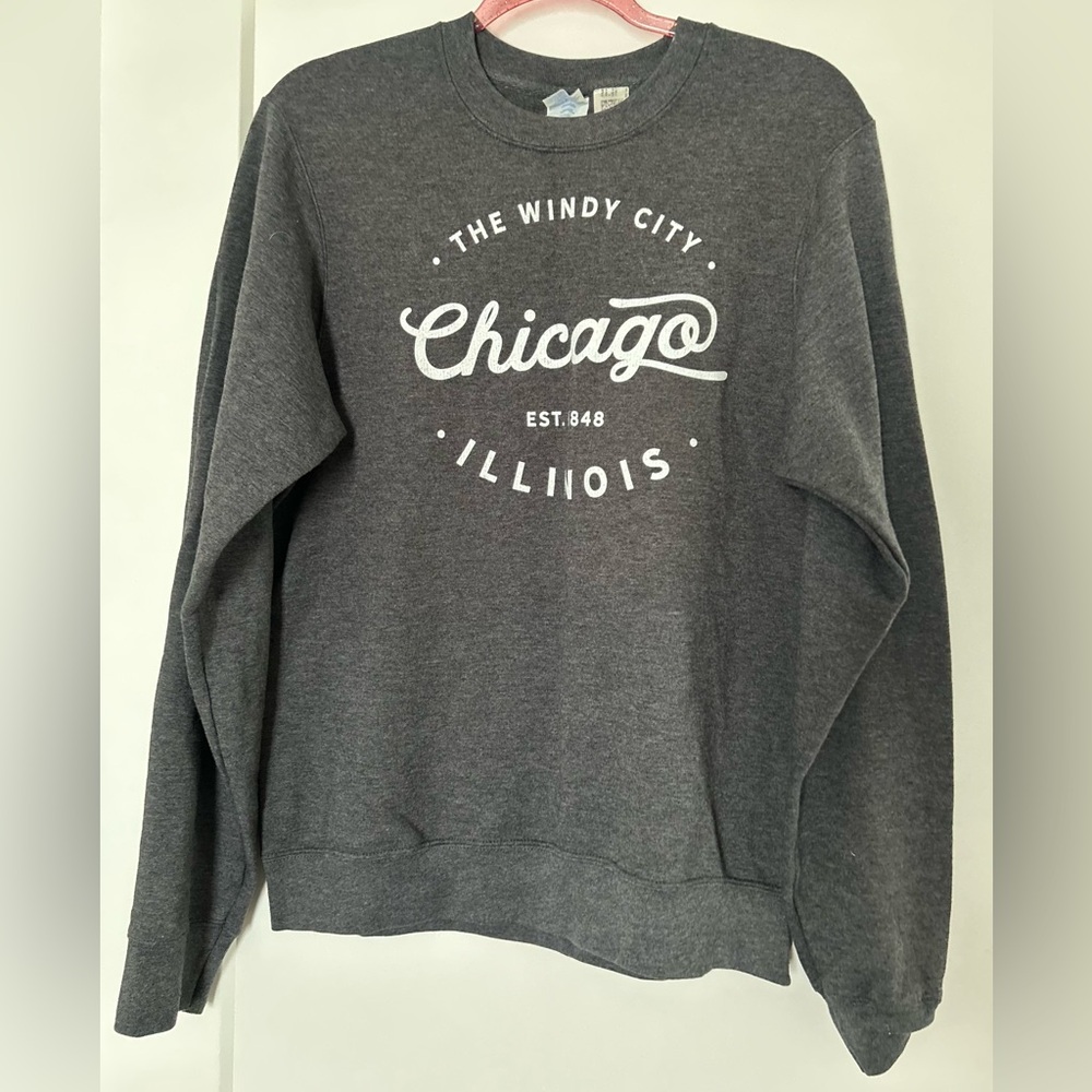 Port and Company Dark Gray 'Chicago' Crewneck Sweatshirt with White Graphic